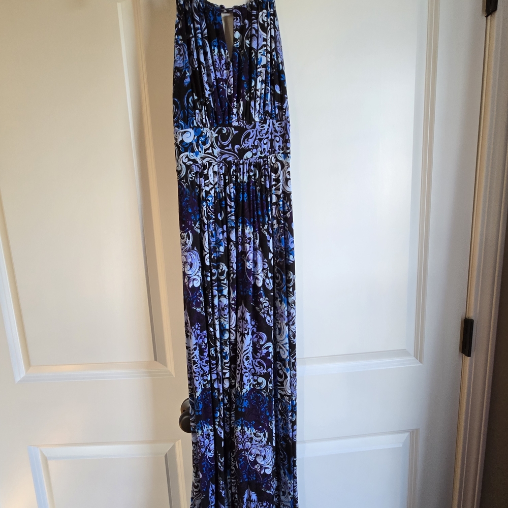 New Directions Blue and Purple Patterned Maxi Dress